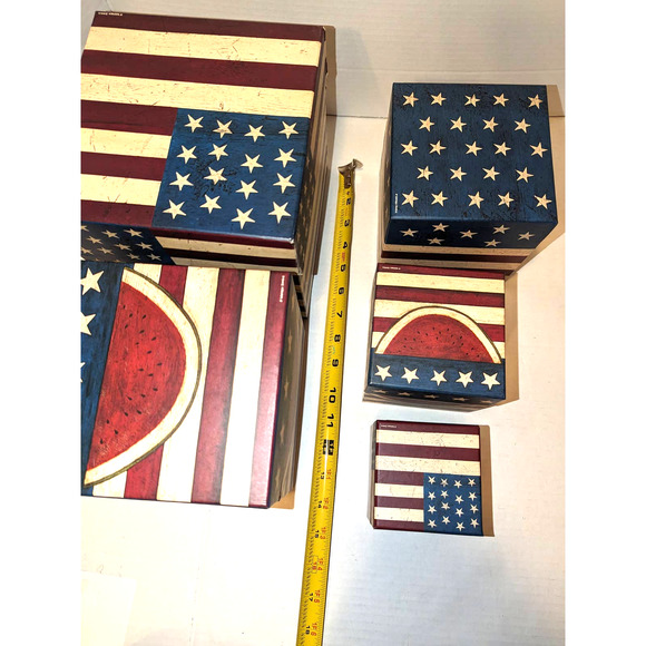 Warren Kimble COLONIAL FLAG Nesting Stacked Boxes Set of 5 Amcal - Picture 5 of 9